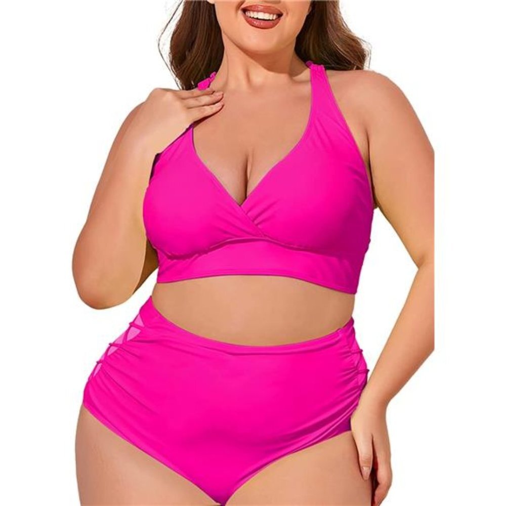 Women Plus Size Bikini High Waist Tummy Control Swimsuit Two Piece Bathing Suits